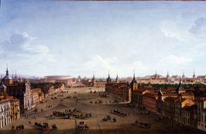 Vista de la calle de Alcalá en el siglo XVIII según Antonio Joli, mostrando el Madrid histórico del entorno del Prado