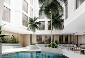 Proyecto de hotel en Valencia con diseño arquitectónico moderno y espacios abiertos orientados al confort