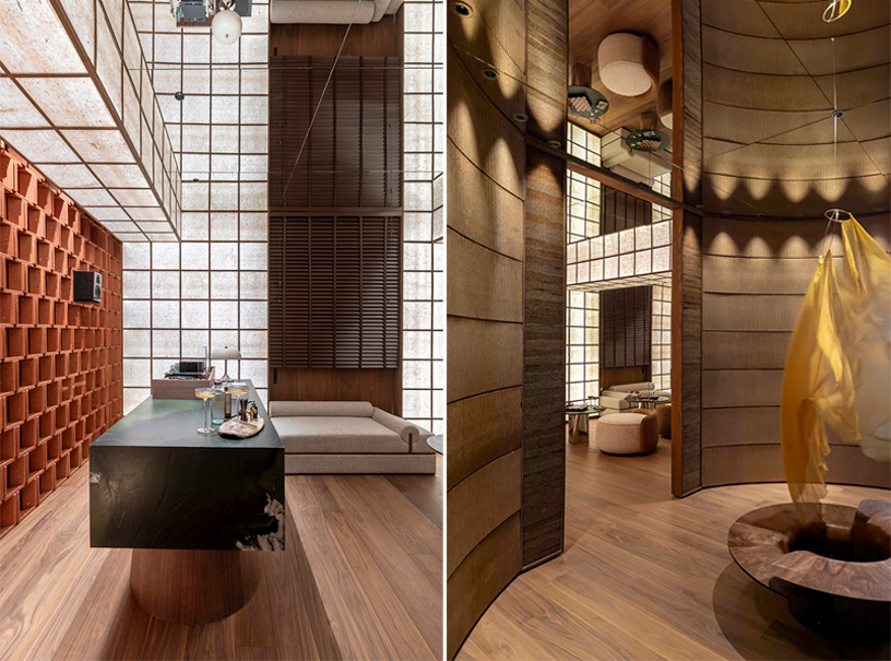 Interiorismo de Studio Paccieri para Aitex en Casa Decor 2026 con paneles textiles Honeycombs reciclados, paredes revestidas y mobiliario en madera