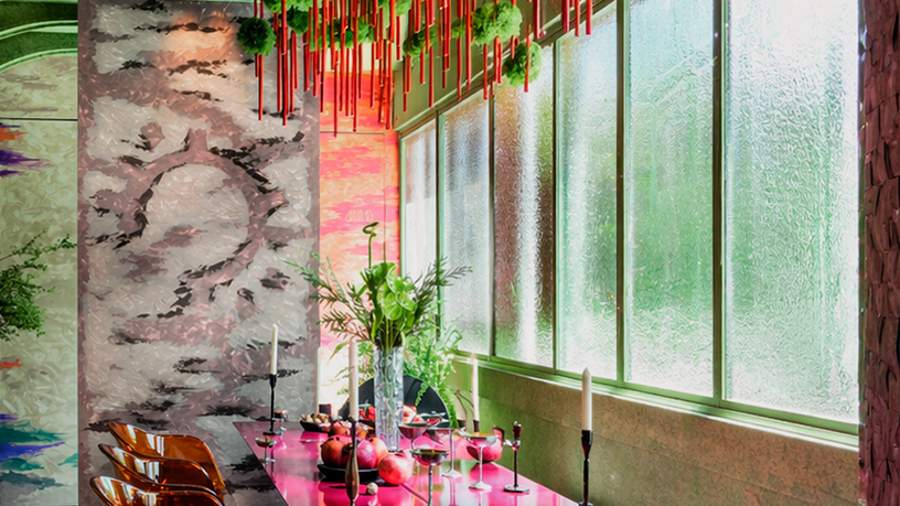 Panel divisorio de cristal Cascada de Sidón en Casa Decor 2026, cerramiento decorativo que aporta privacidad y luz