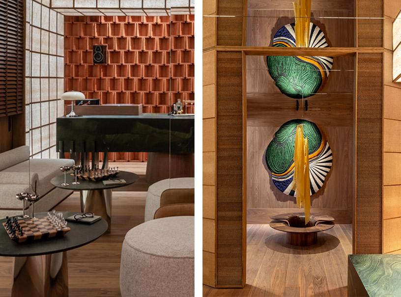 Detalle del espacio Aitex en Casa Decor 2026 con sofá tapizado en tejido inteligente con e-broidery, piezas decorativas textiles impresas en 3D y materiales sostenibles de última generación