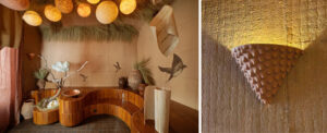 Aplique artesanal de barro con forma de piña diseñado por Marta Miñarro para El Nido, el espacio de Lemon Studio en Casa Decor 2025.